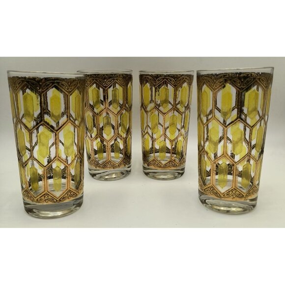 Vintage Mid-Century Modern West Virginia Glass 22K Gold Highball Glasses Set 4 - Picture 1 of 3